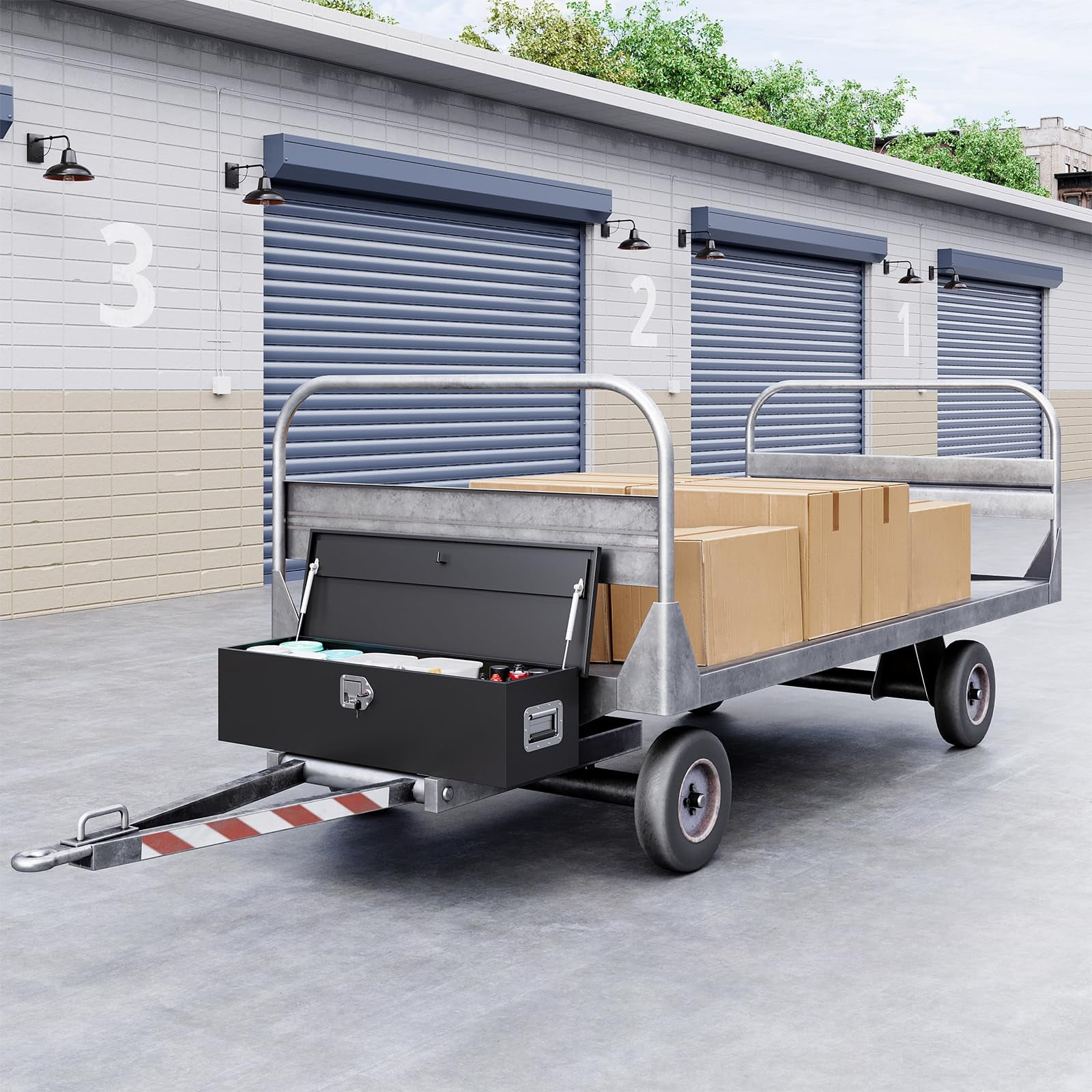 MIIIKO 39 Inch Steel Heavy Duty Truck Bed Tool Box, Trailer Tongue Tool Box with Lock and Keys, Utility Trailer Tool Box for Truck, Pickup, RV, Trailer