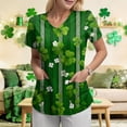 thumbnail image 4 of GEWSEY St Patricks Day Scrub Tops for Women Short Sleeve V Neck Scrubs Lucky Shamrock Print Plus Size Medical Uniform Shirts (Dark Green, XL), 4 of 8