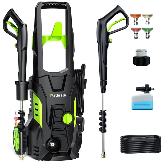 1800W Electric Pressure Washer, 5000PSI Max 3.0 GPM with 4 Nozzles, Portable High Pressure Cleaning Machine Washer with 25FT Cord, 23FT Hose, for Cars, Driveways, Fences, Patios - Green