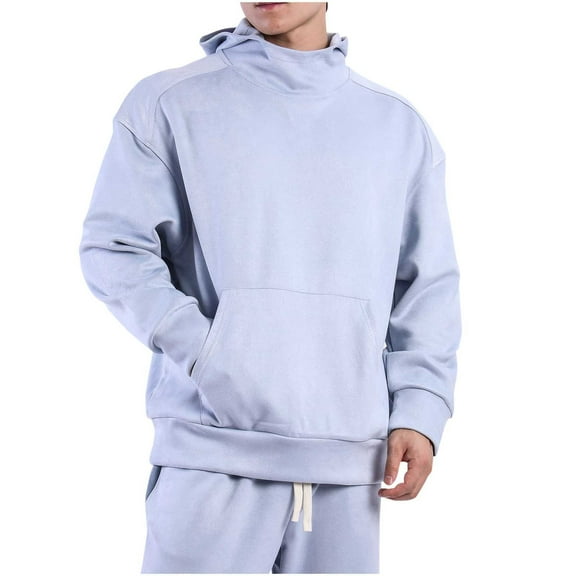 Sueded Hoodies for Men with Front Pocket Pullover Mock Neck Sweatshirts Long Sleeve Solid Comfort Relaxed Loungewear Athletic Workout Hooded Tops