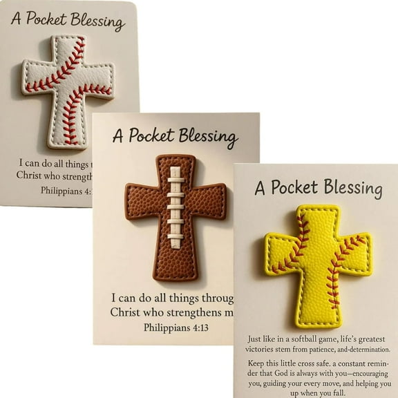Leutsin A Pocket Blessing - Baseball Football Softball Cross Edition,Handmade Pocket-Sized Cross Gift for Christian Athletes,Inspirational Token for Teams & Youth Group Encouragement Decor,5.6"