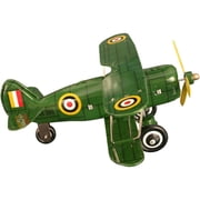Curtis Biplane Wind-up Collectible Adult Tin Toy - 7.75 - Green and Yellow