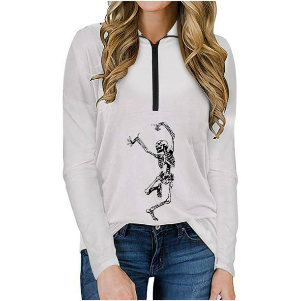 Blusa de mujer con cremallera y solapa con estampado de Halloween Pompotops FGAJ21065