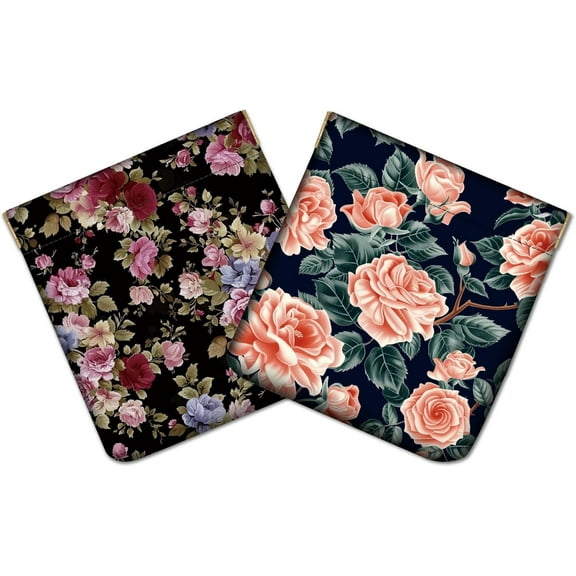 2Pcs Snap Closure Organizer Pouch Small Makeup Bag Portable Self-Closing Leather Pouches Coin Purse Organizer Storage Pouch Black Flowers Wallet Mini Cosmetic Bag for Travel 4.3x4.7Inch Colorful