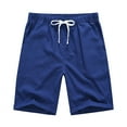 thumbnail image 4 of QPNGRP Men's Linen Cotton Casual Classic Fit Shorts Flat Front Drawstring Summer Beach Shorts with Pockets blue L, 4 of 5