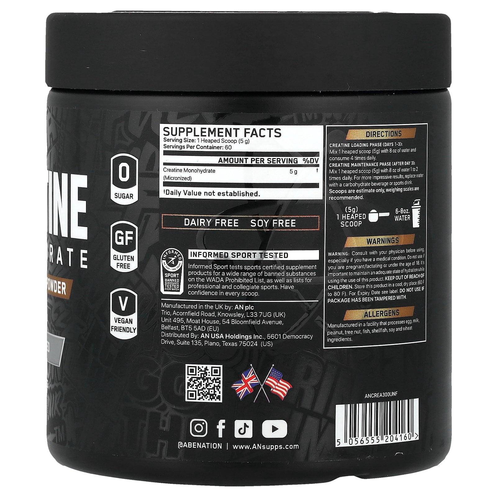 ABE Creatine Monohydrate - Micronized Unflavoured Powder - Increases High-Intensity Physical Performance (10.58 oz - 60 Servings) (Unflavoured)