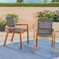 thumbnail image 2 of Outdoor Dining Chairs, Patio Chairs Set of 2, Acacia Wood Frame and Black Mesh Seating with Armrests, Durable Furniture for Outdoor Dining or Lounge Area in Teak Finish, 2 of 11