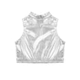 thumbnail image 4 of iEFiEL Girls Metallic Turtleneck Crop Tank Top for Ballet Dance Performance Workout Silver 14, 4 of 6