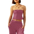 thumbnail image 2 of Conjunto de dos piezas Panadila para mujer, trajes de salón de verano a rayas, 2 of 6