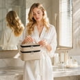 thumbnail image 5 of Double Layer Travel Makeup Bag, Oxford Fabric Cosmetic Organizer with Handle, Portable Large Capacity Toiletry Bag for Women, 5 of 5
