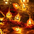 thumbnail image 3 of Orange Pumpkin LED String Lights Battery Operated with Remote Halloween Smile Face 30LEDs Fairy Lights Decorative for Summer Home Fall Thanksgiving Christmas Decorations - small pumpkin, 3 of 5