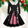 thumbnail image 5 of felwors Christmas Dresses for Women Long Sleeve Pleated Prom Hepburn Dresses with Belt Winter Party Cocktail Dress Black, XL, 5 of 6