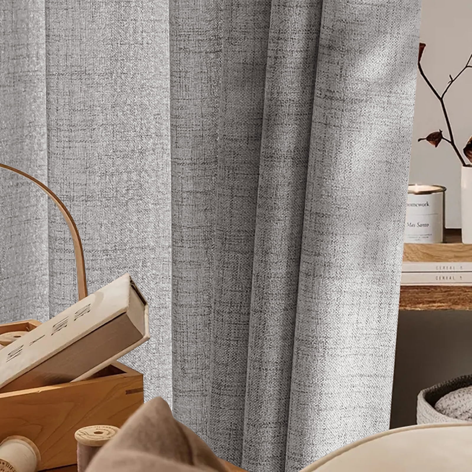 Lapalife Pinch Pleated Sheer Curtains 84 inches Long 2 Panels Set, Linen Pattern Light Filtering Sheer Curtain for Living Room Bedroom with Hooks and Rings, Ash Gray, 40"x 108"