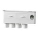 thumbnail image 2 of Soporte de pared para cepillos de dientes sin perforaciones, dispensador automático de pasta de dientes 4 tazas gris, 2 of 9