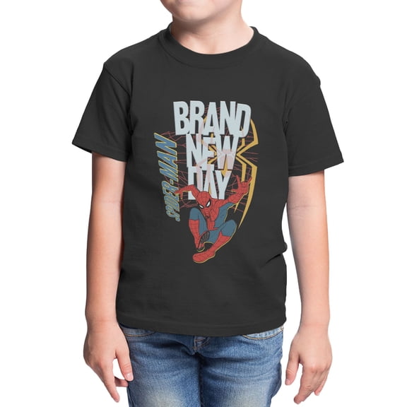 Marvel Spider-Man Brand New Day Youth Back In Action Swing T-Shirt (Black, XS-XL)