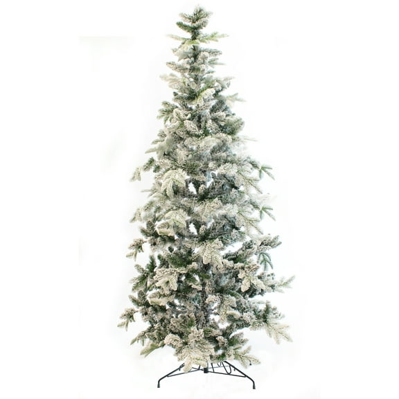 Perfect Holiday 7.5 Ft Snow Flocked Christmas Tree, Alpine Artificial, 889 Branch Tips with Metal Stand
