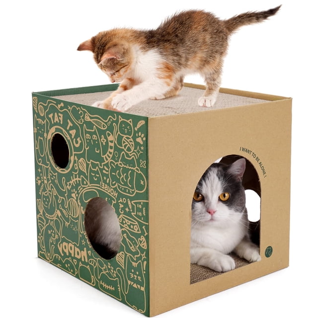 Casa de Cartón para Gatos de 2 Pisos ARGOPET con Cuadernos para Rascar