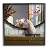 Stupell Industries Small but Mighty Sentiments Adorable Mouse in Mirror Modern Painting Black Framed Art Print Wall Art, 12 x 12, Design by Lucia Heffernan