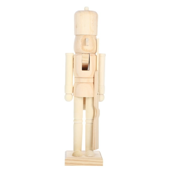 Supvox Unpainted Nutcracker Figurine Light Brown Wood for Decoration