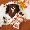 thumbnail image 2 of Weebloom Thanksgiving Baby Girl Outfit Girls Long Sleeve Romper Bodysuit Cartoon Prints Pants Outfits Clothes Sets Brown 3-6 Months, 2 of 8