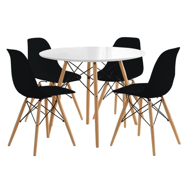 Set Comedor Mesa Redonda 80cm + 4 Sillas Eames negro