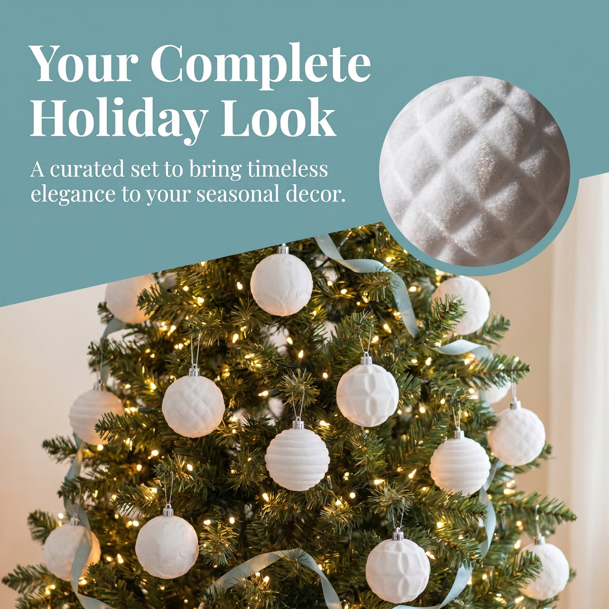 Unique Bargains Velvet Christmas 12 Pack Flocked Sphere Orbs Luxury Ornaments White 2.4"