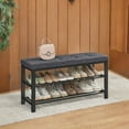 thumbnail image 5 of Rectangular Steel Indoor Shoe Bench with 2 Shelves, Storage & Seat,Dark Gray and Black, 5 of 6