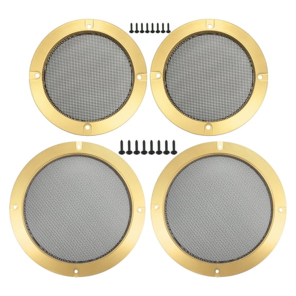 Unique Bargains 4 Set 4" 6.5" Speaker Grills Cover Mesh Round 4 inch 6.5 inch Audio Speaker Subwoofer Iron Gold Tone