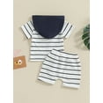 thumbnail image 3 of Infant Baby Boys Summer Stripe Print Short Sleeve Hood T-Shirt with Elastic Waist Shorts Outfit, 3 of 8