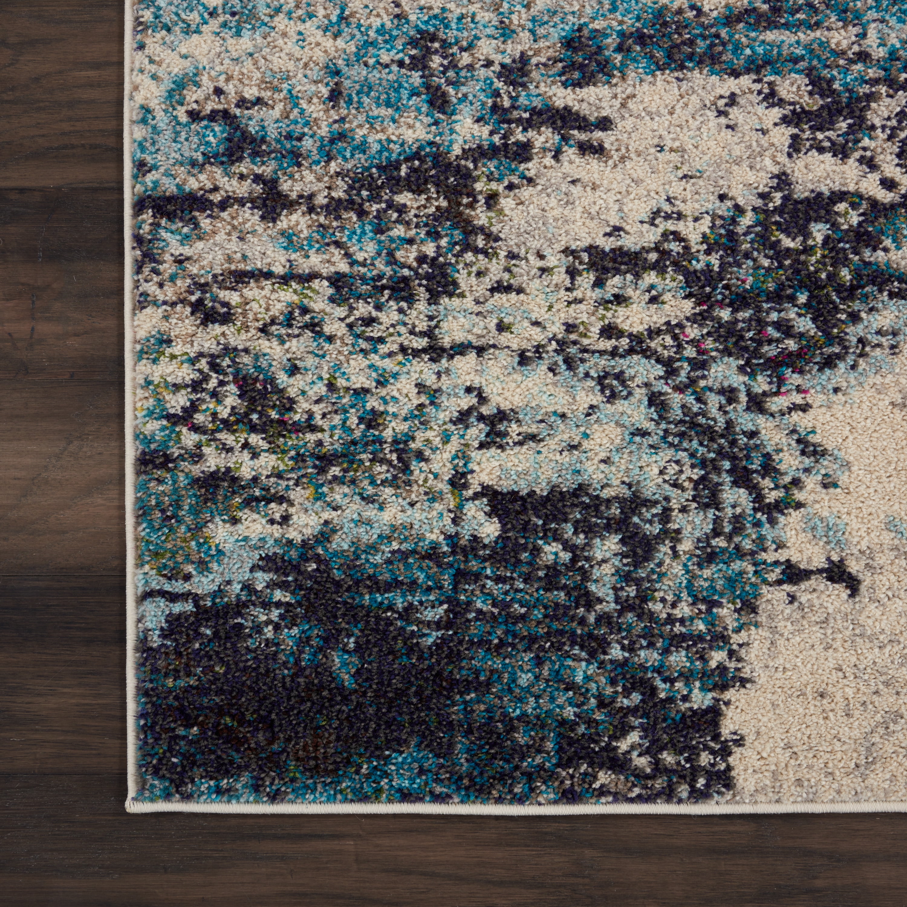 Nourison Celestial Abstract Ivory/Teal Blue 9' x 12' Area Rug, (9x12)
