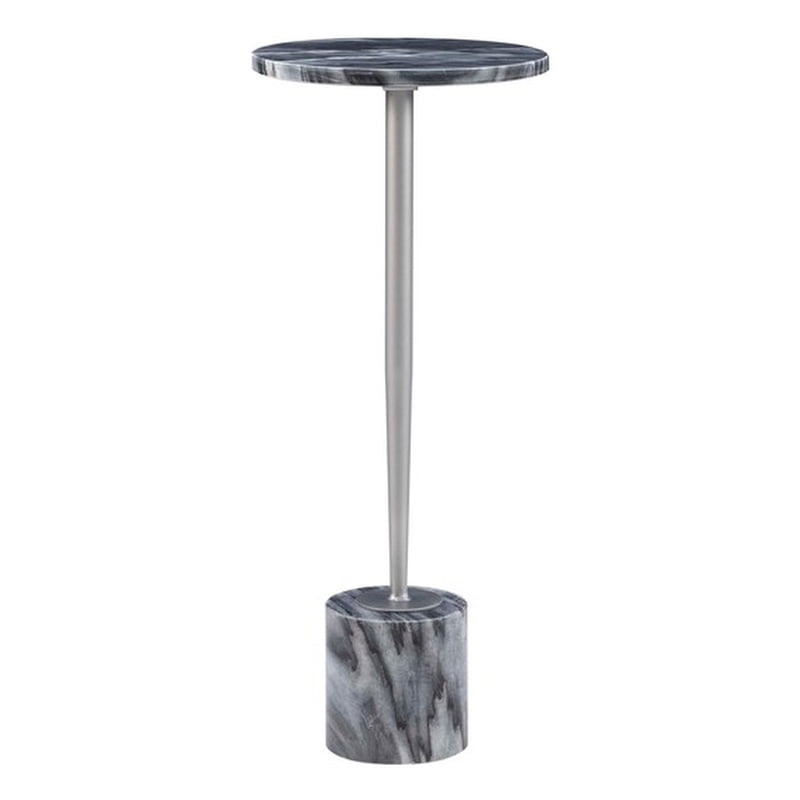 Linon Benton Metal and Black Marble Drink Accent Table in Silver ...