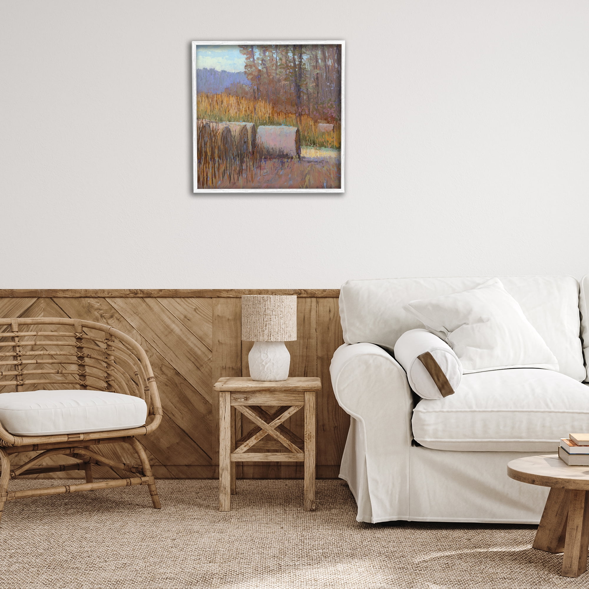 Stupell Industries Country Hay Bales Landscape Painting White Framed Art Print Wall Art, 24 x 24