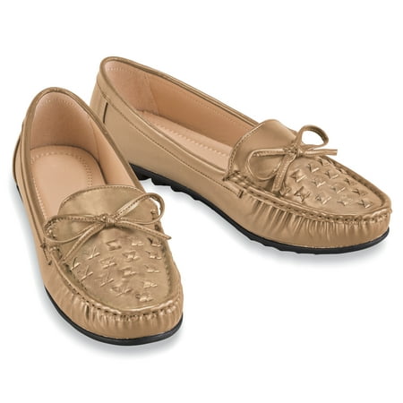 

Collections Etc Women s Woven Textured Padded Insoles Slip-On Loafers Taupe 7
