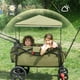 thumbnail image 2 of EVER ADVANCED Foldable Wagons for Two Kids & Cargo, Collapsible Folding Wagon Stroller with Adjustable Handle Bar,Removable Canopy with 5-Point Harness,Green, 2 of 5