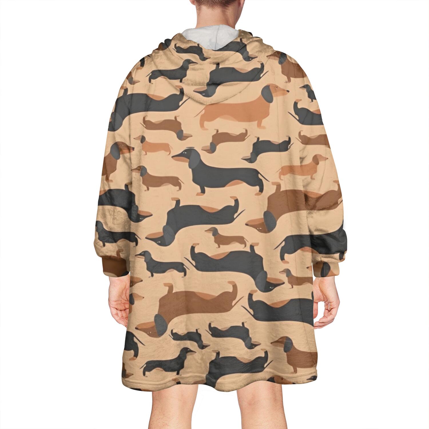 Retro Style Dachshunds Wearable Oversized Blanket,Wearable Blanket Hoodie for Adults,Cozy Hooded Blankets with Super Pockets,Super Warm Fuzzy Pullover for Women & Men