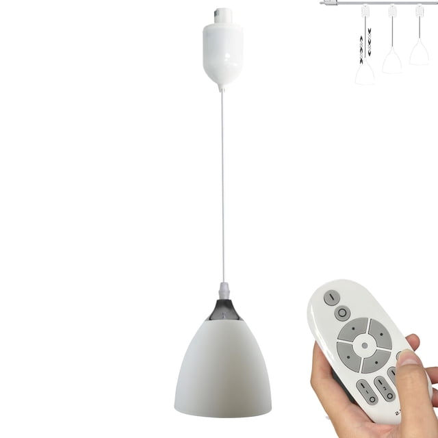 FSLiving J-Type Track Light Pendants Restaurant 2.4GHz 3-Zone Remote Control Stepless Dimming Juno Track Light Adjustable Cord Length Frosted White Glass Bell Shade Chrome Socket for Kitchen Island