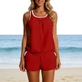 thumbnail image 5 of Brnmxoke Plus Size Womens Tankini Swimsuits Tummy Control Modest 2026 Two Piece with Sporty Pockets Blouson Bathing Suits Red,L, 5 of 9
