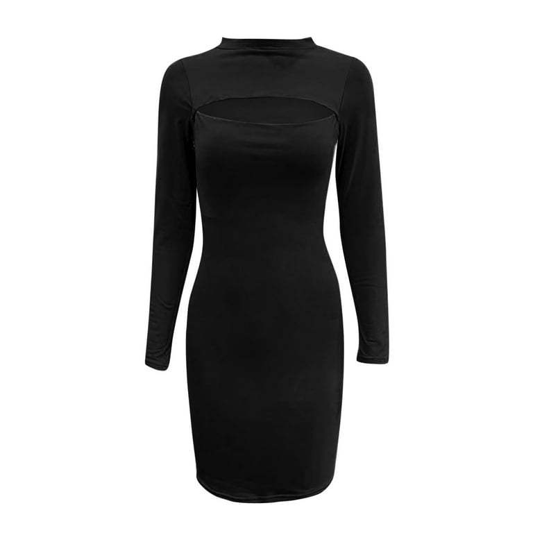 Aoochasliy Fall Dresses for Women Spring summer long sleeve open chest  nightclub solid dress - Walmart.com
