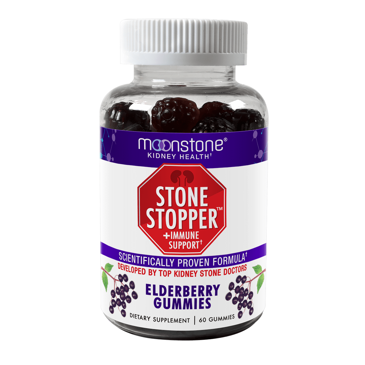 Moonstone Nutrition, Elderberry Gummies, Kidney Stone Prevention Supplement, 60 Count
