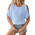 thumbnail image 2 of Women'S Tops, Boho Eyelet Loose Comfort Colors Round Neck Button Cold Shoulder Short Sleeve Tshirt Hollow Out Top Summer Women Casual Tops Shirts For Square Tops Work Tops (L, Light Blue) ZMTing, 2 of 4