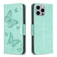 thumbnail image 5 of Wallet Case for iPhone 15 Pro, Butterflies Pattern Luxury PU Leather Card Slots Holder Magnetic Flip Folio Cover with Kickstand Soft Silicone Shockproof Protective Case, Green, 5 of 8