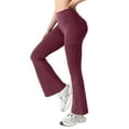 thumbnail image 2 of Domuza Women's Flare Yoga Pants with Pockets High Waist Flared Leggings Bootcut Gym Workout Pants Wine L, 2 of 6