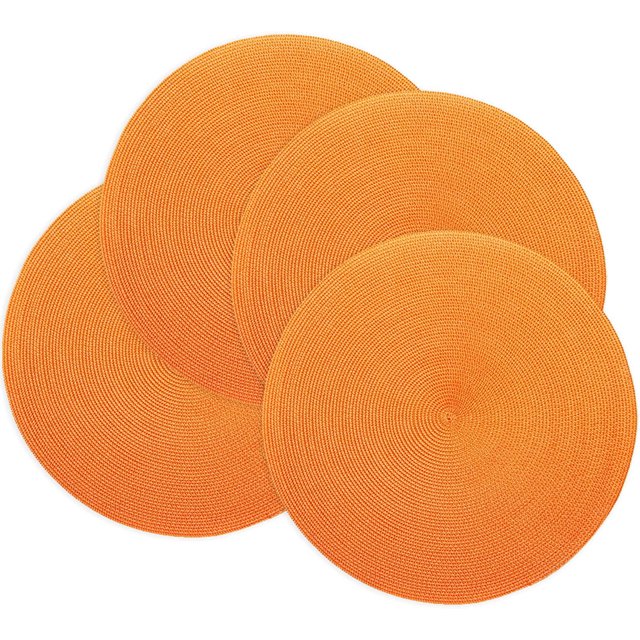 Manteles individuales redondos para mesa de cocina, manteles individuales de vinilo tejidos resistentes al calor para Halloween, juego de 4 (4, naranja)