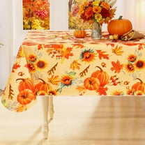 Fall Rectangle Table Cloth, Waterproof Vinyl Tablecloth with Flannel Backing, Wipeable Autumn Sunflower Plastic Tablecloths for Harvest and Thanksgiving Parties (60"x84", Gold)
