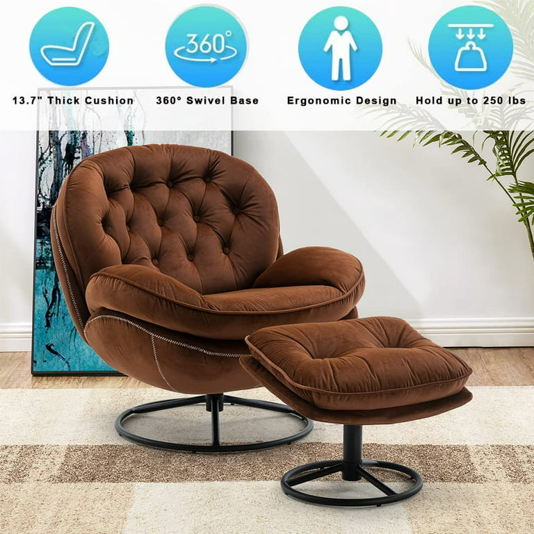 KINFFICT Modern Accent Chair with Ottoman Set, Comfy Lounge Chair with  Footrest, Leisure Barrel Armchair with Golden Metal Legs for Living Room