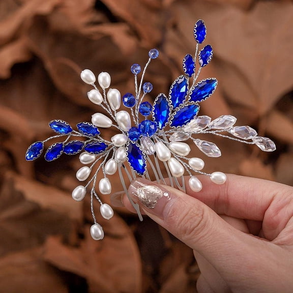 Crystal Bride Wedding Hair Comb Silver Pearl Hair Piece Rhinestone Prom Bridal Hair Accessories for Women and Girls