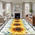 thumbnail image 2 of Sunflower Flowers Large Area Rugs 8x10 ft Yellow Floral Eucalyptus Leaves Black Plaid Washable Rug Non Slip Indoor Carpet Absorbent Floor Mat for Living Room Bedroom Dining Room, 2 of 9