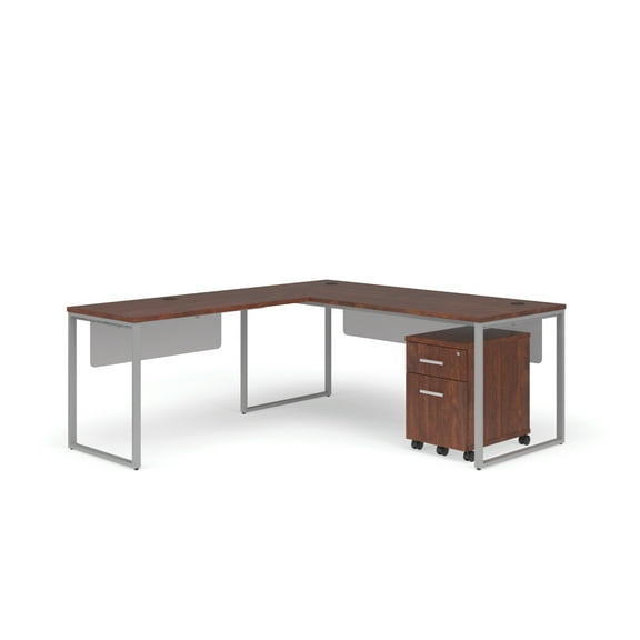 OFM Fulcrum Series Office Furniture Set, 72" Desk with Return, Filing Cabinet, Modesty Panels, in Cherry