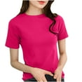 thumbnail image 2 of NJDVHB Hauts d'Été pour Femmes, Chandail pour Femmes, Chemisiers pour Femmes Chic Décontracté, T-shirt Décontracté à Col Rond Uni à Manches Courtes pour Femmes, Rose Vif, m, 2 of 3