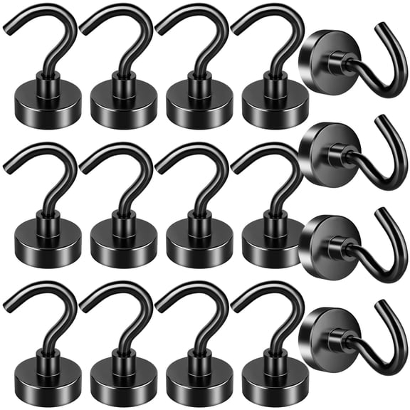 DURMATE 16 Pack Magnetic Hooks, Black Neodymium Magnet Hooks, 25 LBS Strong Magnetic Hooks for Hanging, Magnet with Hooks for Home, Kitchen, Bathroom, Office